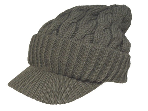 画像1: つば付き縄編みキャップニット帽 グレー　灰 (1)