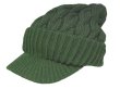 画像1: つば付き縄編みキャップニット帽 カーキ　緑 (1)