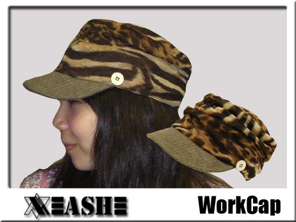帽子  ワークキャップ　ニット帽◆豹柄  ベージュ　男女兼用