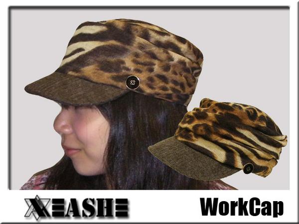 帽子  ワークキャップ　ニット帽◆濃い〜☆豹柄  茶　男女兼用